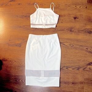 🌷L’ATISTE🌷2 Pc White Pencil Skirt & Matching Crop Top With Sheer Stripe   